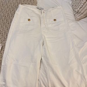 Zara wide leg high waisted white jeans